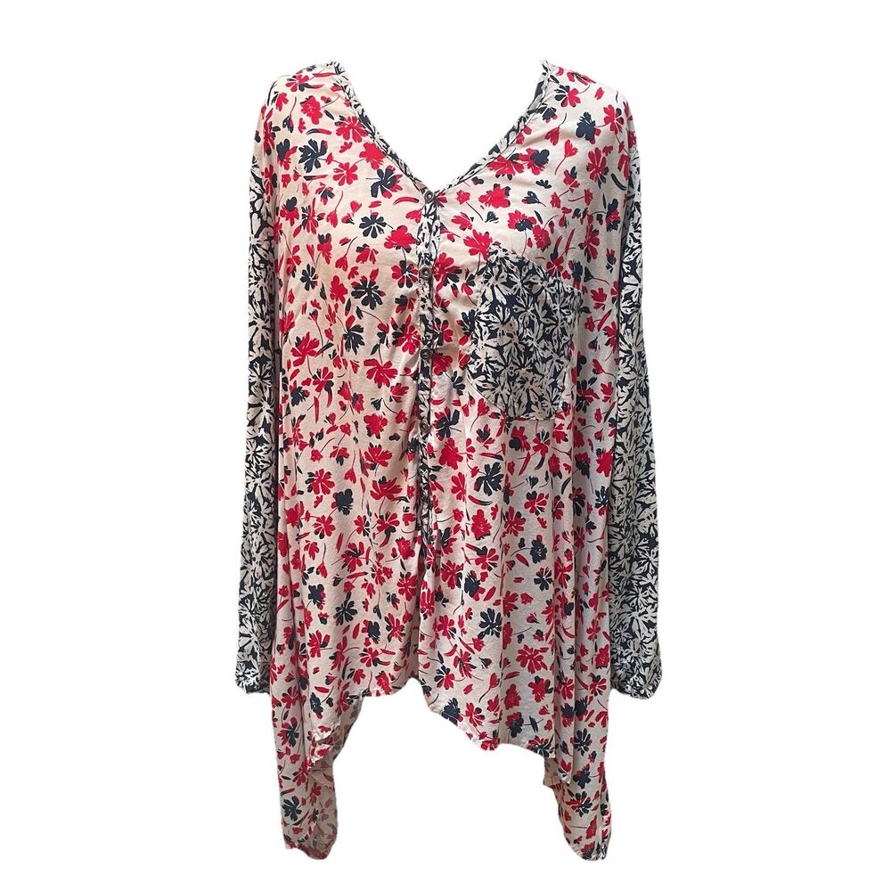 Woman Within Women's Floral Polka Dot V-Neck Size 2X Romantic Coquette Feminine